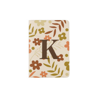 Monogrammed Retro 70s Brown Floral Flower Pattern Passport Holder