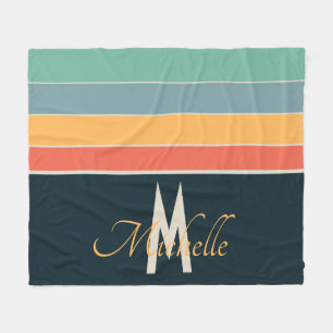 Monogrammed Retro 70s Colorful Stripe Custom Name Fleece Blanket