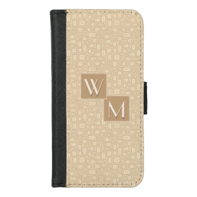 Monogrammed Retro Art Deco Cream Monotone iPhone Wallet Case (Front)