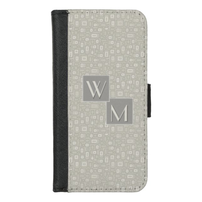 Monogrammed Retro Art Deco Gray Monotone iPhone Wallet Case (Front)