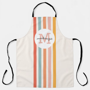 Monogrammed Retro Colorful Stripes Personalized Apron