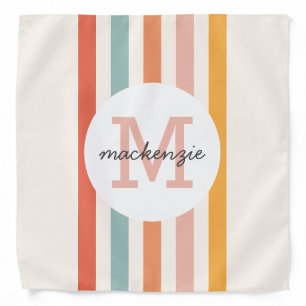 Monogrammed Retro Colorful Stripes Personalized Bandana