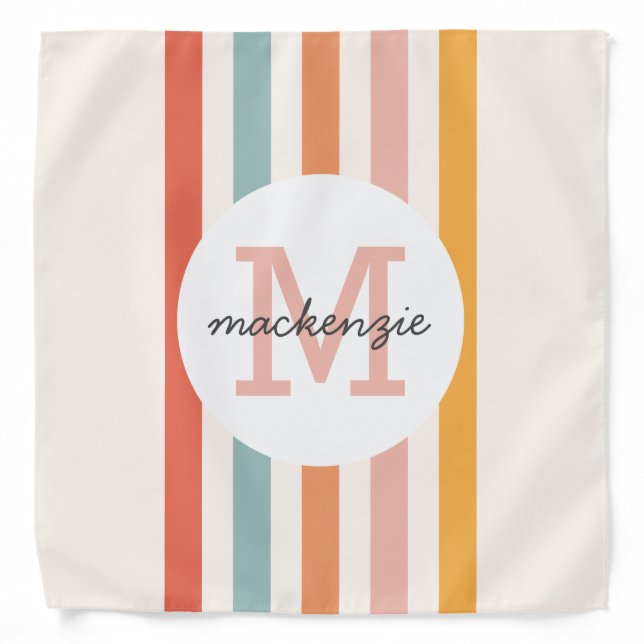 Monogrammed Retro Colorful Stripes Personalized Bandana (Front)