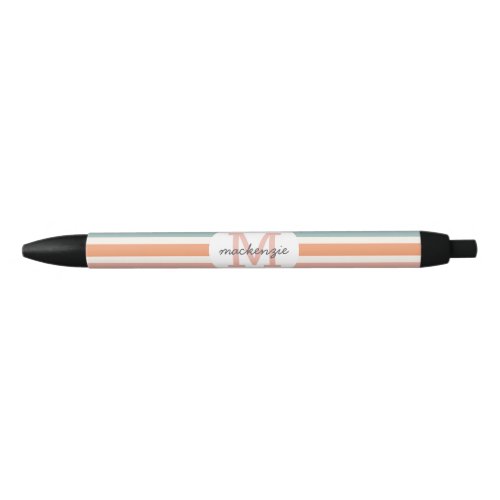 Monogrammed Retro Colorful Stripes Personalized Black Ink Pen