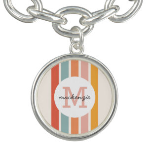 Monogrammed Retro Colorful Stripes Personalized Bracelet