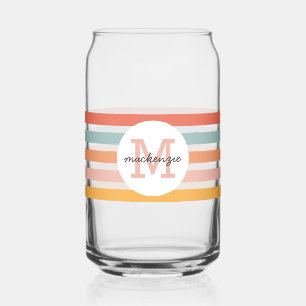 Monogrammed Retro Colorful Stripes Personalized Can Glass