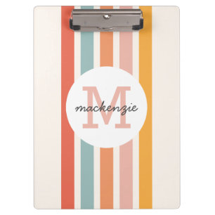 Monogrammed Retro Colorful Stripes Personalized Clipboard