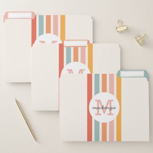 Monogrammed Retro Colorful Stripes Personalized File Folder