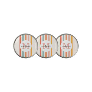 Monogrammed Retro Colorful Stripes Personalized Golf Ball Marker