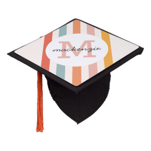 Monogrammed Retro Colorful Stripes Personalized Graduation Cap Topper