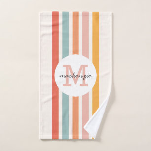 Monogrammed Retro Colorful Stripes Personalized Hand Towel