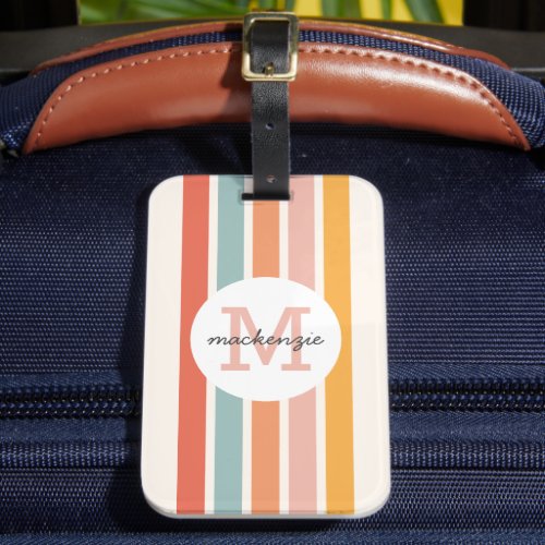 Monogrammed Retro Colorful Stripes Personalized Luggage Tag