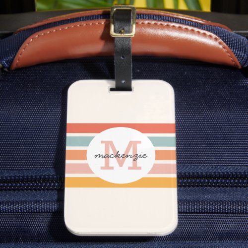 Monogrammed Retro Colorful Stripes Personalized Luggage Tag