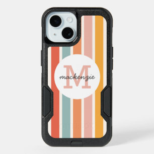 Monogrammed Retro Colorful Stripes Personalized iPhone 15 Case