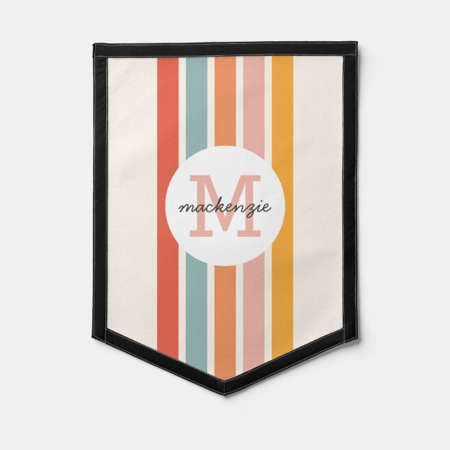 Monogrammed Retro Colorful Stripes Personalized Pennant (Front)