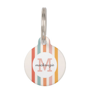 Monogrammed Retro Colorful Stripes Personalized Pet ID Tag