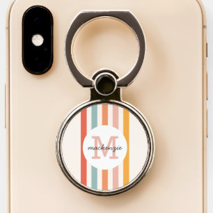 Monogrammed Retro Colorful Stripes Personalized Phone Ring Stand
