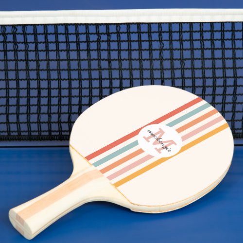 Monogrammed Retro Colorful Stripes Personalized Ping Pong Paddle