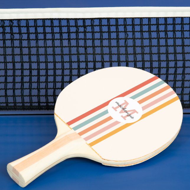 Monogrammed Retro Colorful Stripes Personalized Ping Pong Paddle (Insitu)