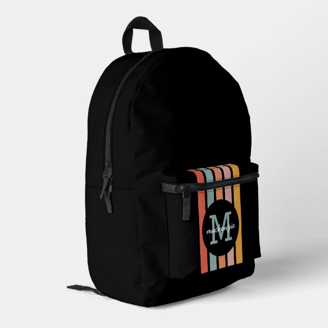 Monogrammed Retro Colorful Stripes Personalized Printed Backpack (Back Corner Left)
