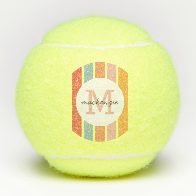 Monogrammed Retro Colorful Stripes Personalized Tennis Balls (Front)