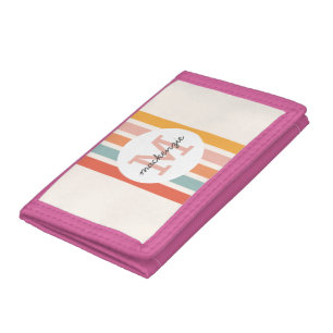 Monogrammed Retro Colorful Stripes Personalized Tri-fold Wallet