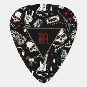 Monogrammed Retro Heavy Metal Pattern Guitar Pick