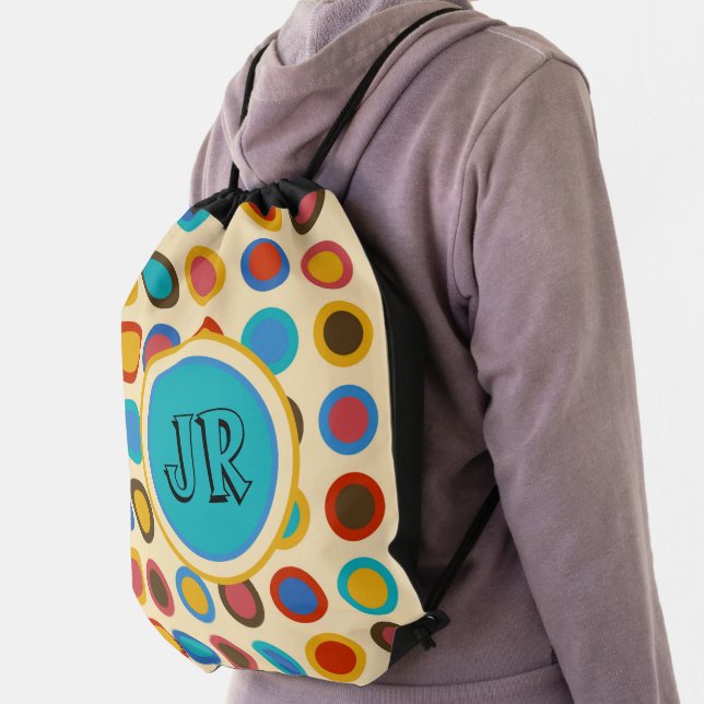 Monogrammed Retro Mid Century Drawstring Bag (Insitu)