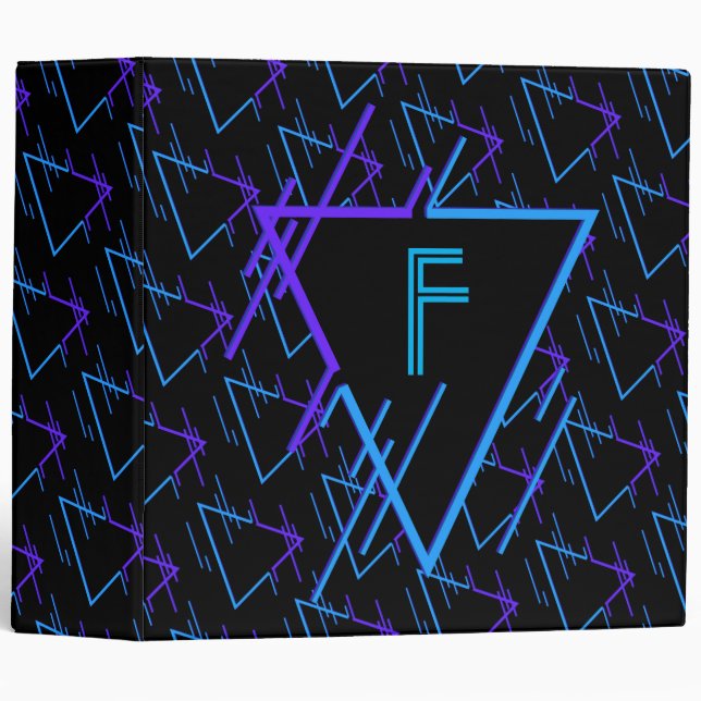 Monogrammed Retro Neon Geometric Pattern 2  3 Ring Binder (Front/Spine)