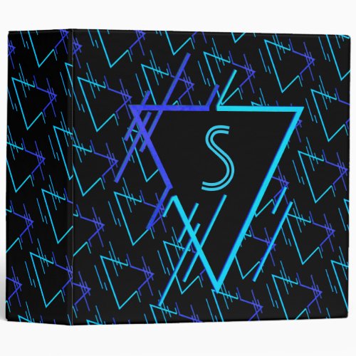 Monogrammed Retro Neon Geometric Pattern 3 3 Ring Binder