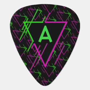 Monogrammed Retro Neon Pattern Guitar Pick