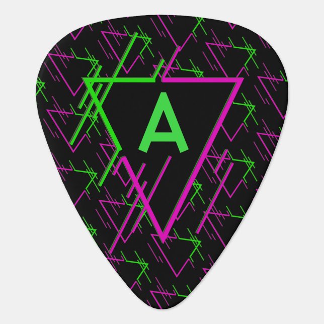 Monogrammed Retro Neon Pattern Guitar Pick (Front)