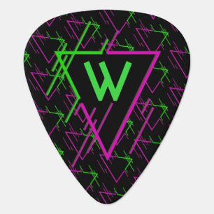 Monogrammed Retro Neon Pattern Guitar Pick