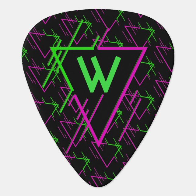 Monogrammed Retro Neon Pattern Guitar Pick (Front)