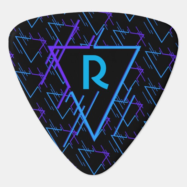 Monogrammed Retro Neon Pattern  Guitar Pick (Front)