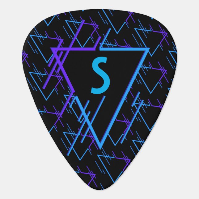 Monogrammed Retro Neon Pattern Guitar Pick (Front)