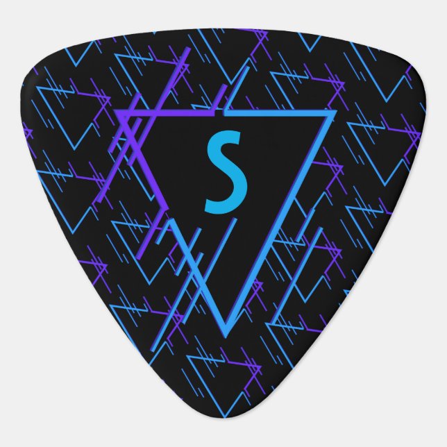 Monogrammed Retro Neon Pattern  Guitar Pick (Front)