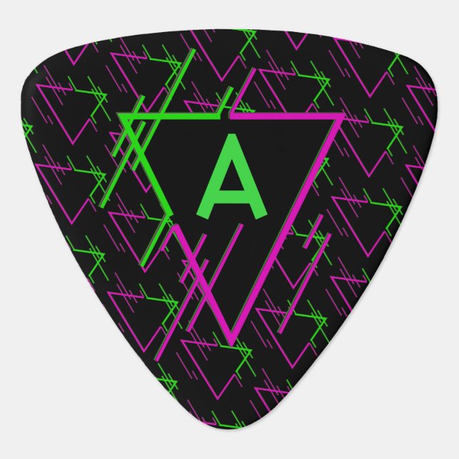 Monogrammed Retro Neon Pattern Guitar Pick (Front)