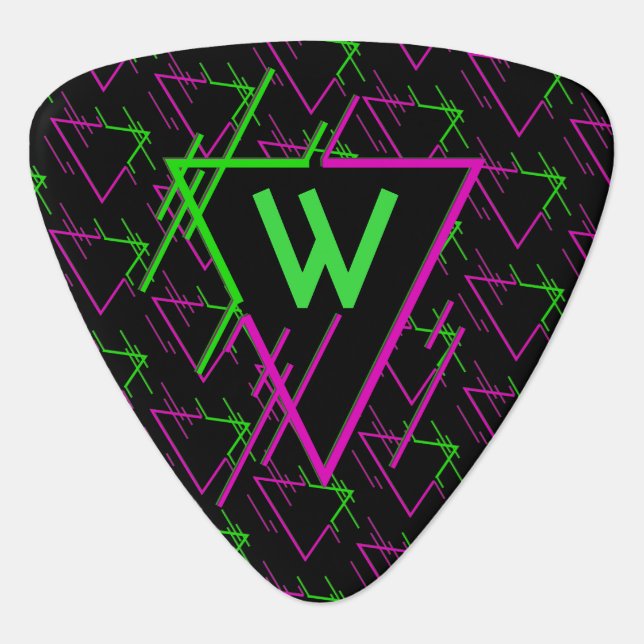 Monogrammed Retro Neon Pattern Guitar Pick (Front)