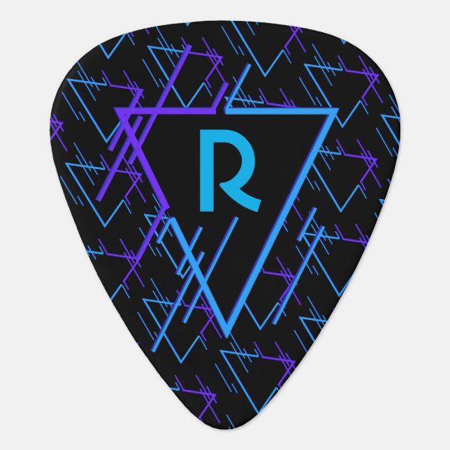 Monogrammed Retro Neon Pattern Guitar Pick (Front)