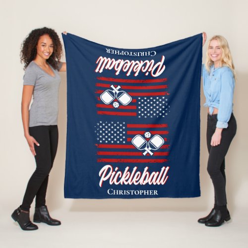 Monogrammed Retro Pickleball Fleece Blanket