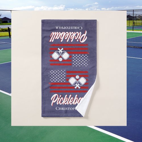 Monogrammed Retro Pickleball Player Sports Hand Towel