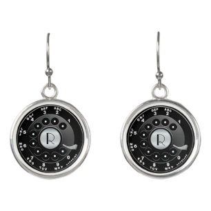 Monogrammed Retro Rotary Dial Novelty Earrings