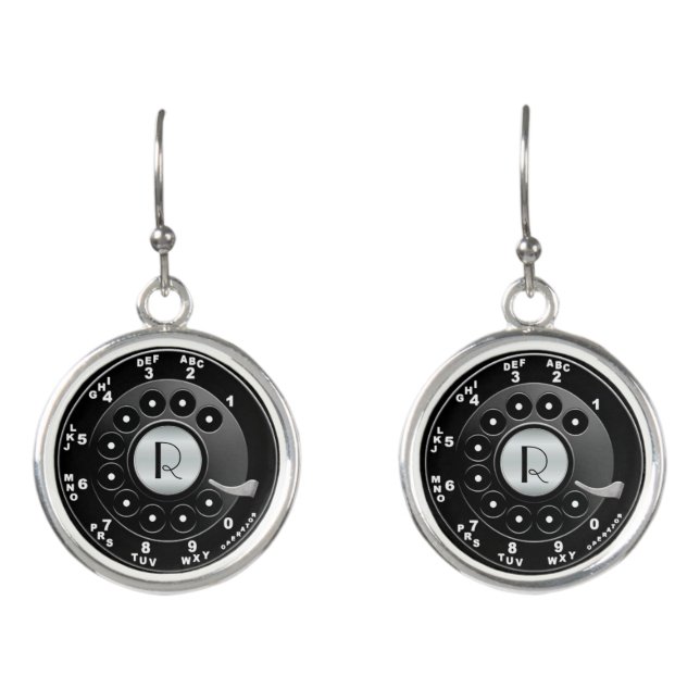 Monogrammed Retro Rotary Dial Novelty Earrings (Front)