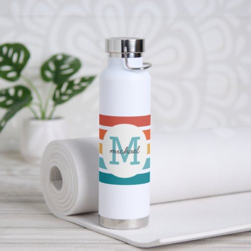 Monogrammed Retro Stripes Personalized Water Bottle