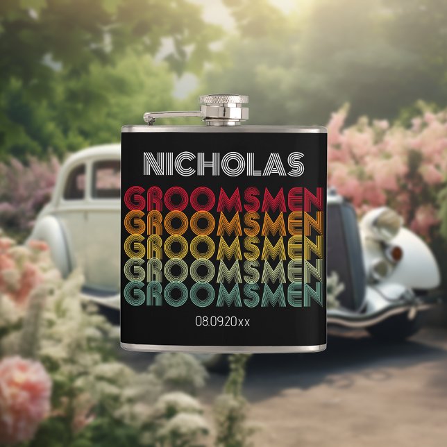 Monogrammed Retro Style Groomsmen Wedding Flask (Creator Uploaded)