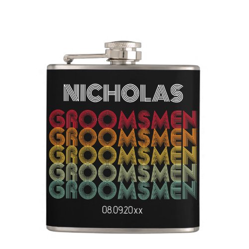Monogrammed Retro Style Groomsmen Wedding Flask