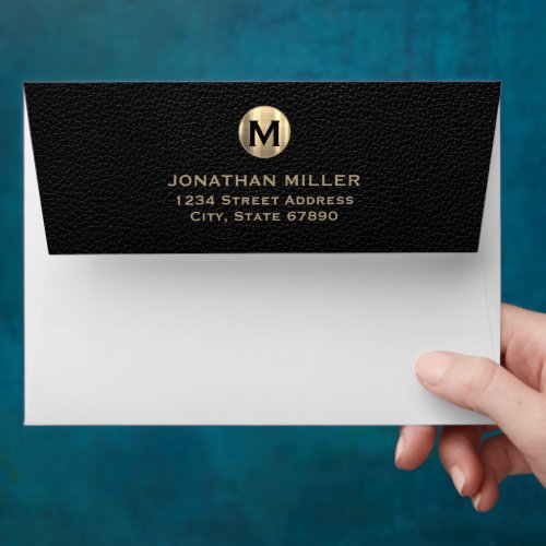 Monogrammed Return Address Black Gold Envelope