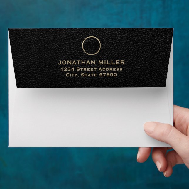 Monogrammed Return Address Black Gold Envelope (Hand)