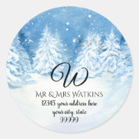 Monogrammed Return Address Snowy Winter Trees